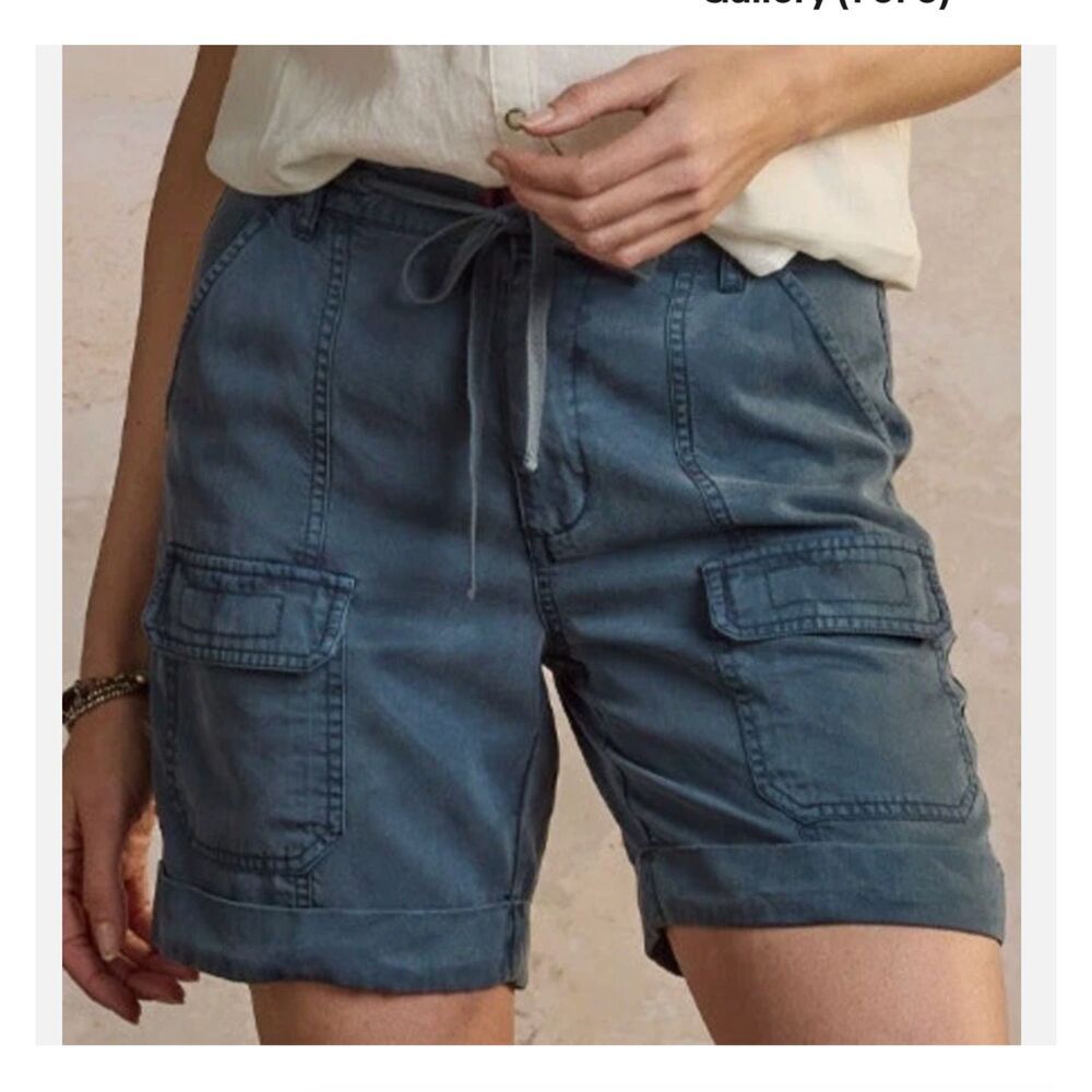 Sundance Catalog Women Desert Cargo Utility Shorts Tencel Washed Blue
